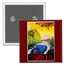 Visitez La Grece En Auto - Vintage Travel Poster Pinback Buttons