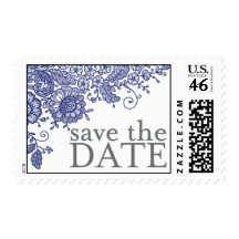 Vitnage Lace - Save the Date - Cobalt Blue Postage Stamps