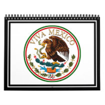 Viva Mexico Mexican Flag Icon w/ Gold Text Wall Calendar
