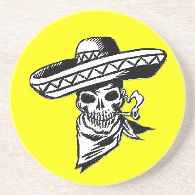 Viva Mexico skull with sombrero Drink Coaster by Festivity