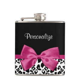 Vivacious Pink Ribbon Modern Fashion Leopard Print Flasks