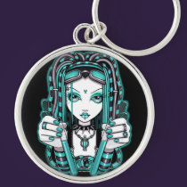 "Vivian" Aqua Blue Cyber Goth Fairy Art Keychain