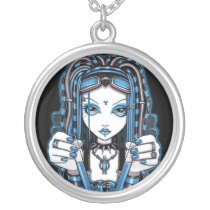 vivian, cyber, goth, blue, cyberpunk, gothic, fairy, faery, faerie, fae, fantasy, art, myka, jelina, mika, faeries, Necklace with custom graphic design