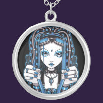 "Vivian" Blue Cyber Goth Fairy Art Necklace necklaces