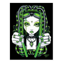 "Vivian" Cybergoth Dark Industrial Fairy Postcard