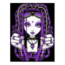 "Vivian" Purple Cyber Goth Fairy Art Postcard