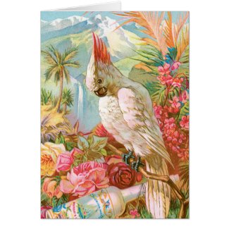 Vivid Flowers and a Cockateil Greeting Card