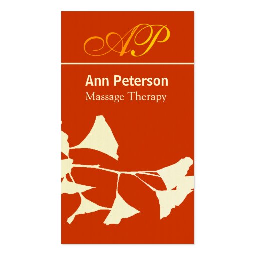 Vivid Red Pretty Ginkgo Bold Monogram Business Card Template (front side)