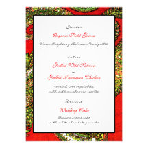 Vivid Red Wedding Reception Menu Card Custom Invite