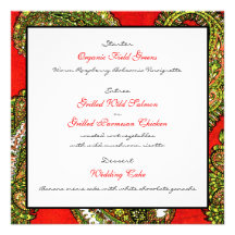 Vivid Red Wedding Reception Menu Card Invitations