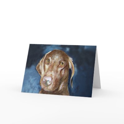 Vizsla Greeting Card with matching Postage Stamp by artbyjolyn