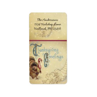 Vntage Turkey Thanksgiving Greetins Antique Font label