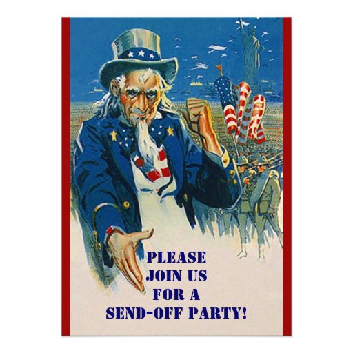 Vntg Uncle Sam Military Send Off Party Invitations (front side)