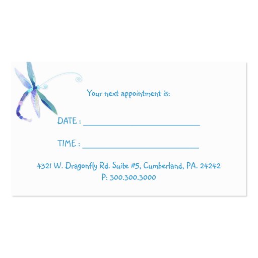 Voguish Dragonfly Massage + Spa Appointment Cards Business Card Template (back side)