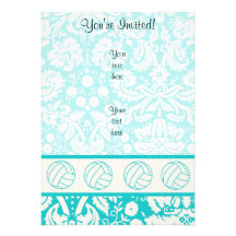 Volleyball; Cute Teal Personalized Invitation