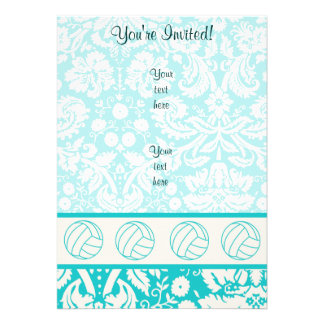 Volleyball; Cute Teal Personalized Invitation