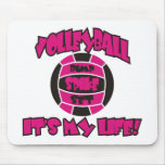 VOLLEYBALL IN HOT PINK AND BLACK MOUSE PAD