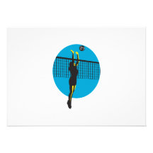 Volleyball Player Spiking Ball Retro Invitations