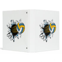 volleyball ripping through blue and gold vinyl binders