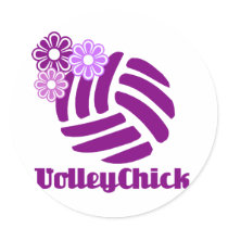 VolleyChickPurpleFlowers Round Sticker