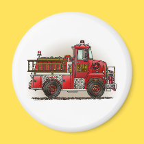 Volunteer Fire Truck Round Magnet magnets