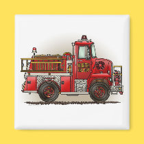 Volunteer Fire Truck Square Magnet magnets