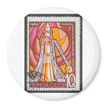 Vostok Spacecraft on Launchpad USSR Stamp 1969 magnets by ussrspacestamps Vostok Spacecraft on Launchpad USSR Stamp 1969 magnets
