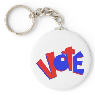 VOTE in red and blue text bouncy election swag keychain