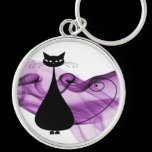 VoxKitty Black Cat on Purple Wave keychains