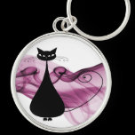 VoxKitty Black Cat on Rainbow Wave Pink keychains