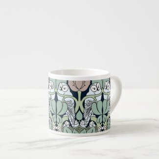 Voysey Art Nouveau Owl Nest Pattern Espresso Mugs