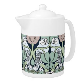 Voysey Art Nouveau Owls Nest Pattern Teapot