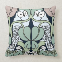 Voysey Art Nouveau Owls Nest Pattern Throw Pillow