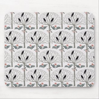 Voysey Rook and Holly Pattern Christmas Mousepad