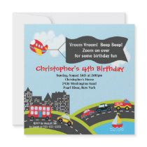 Vroom Beep Cars Birthday Party Invitation