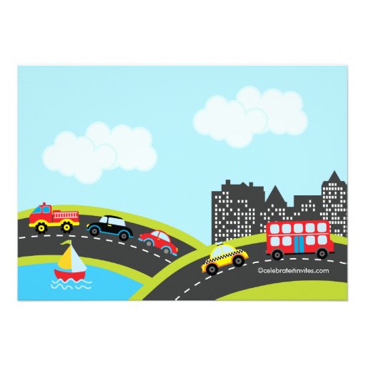 Vroom Beep Cars Birthday Party Invitation
