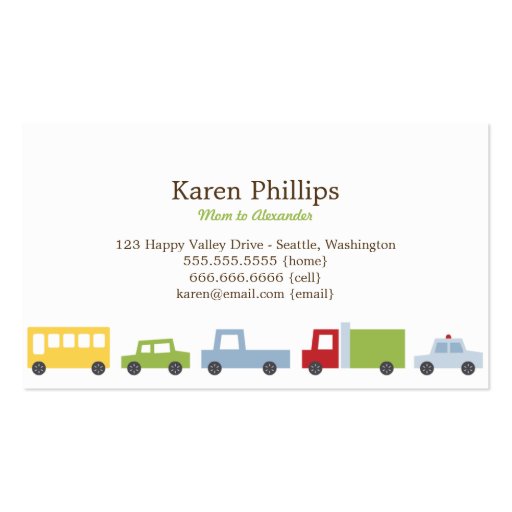 Vroom Vroom Cars Mommy Cards Business Card Templates (front side)
