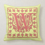 W INITIAL PILLOW - Pink W on YELLOW Background pillows