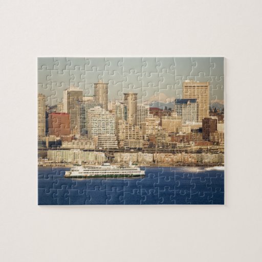 WA, Seattle, Seattle skyline and Elliott Bay Jigsaw Puzzle Zazzle
