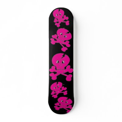 Wacky Pink Skull Skateboard by emonation