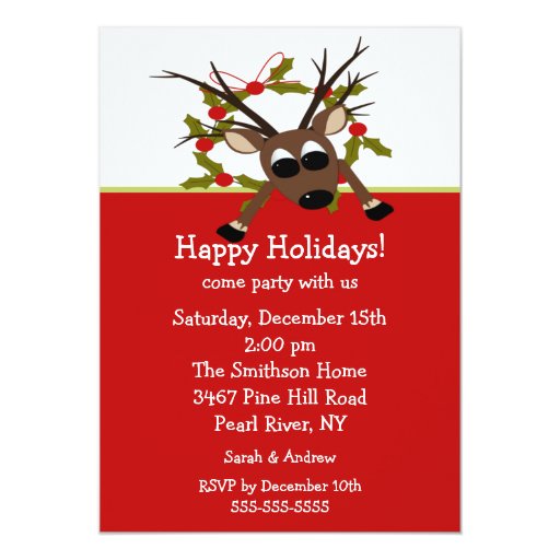 Wacky Reindeer Happy Holiday Party Invitation (front side)