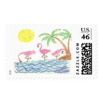 Wading Flamingos Postage Stamp