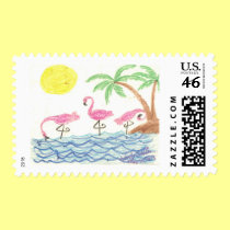 Wading Flamingos postage