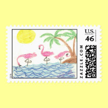Wading Flamingos postage
