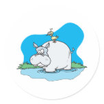 wading hippo and silly bird sticker