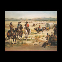 Wagon Train vintage painting postcards