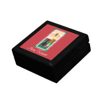 WagsToWishes®_Pets under mistletoe_red-striped gift boxes