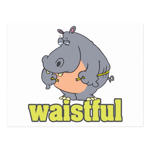 waistful diet hippo pun cartoon measuring waist postcard | Zazzle