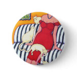 Waiting for Mr Wrong - Woman with White Cats Pinback Buttons