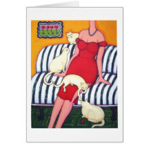 Waiting for Mr Wrong - Woman with White Cats Greeting Cards